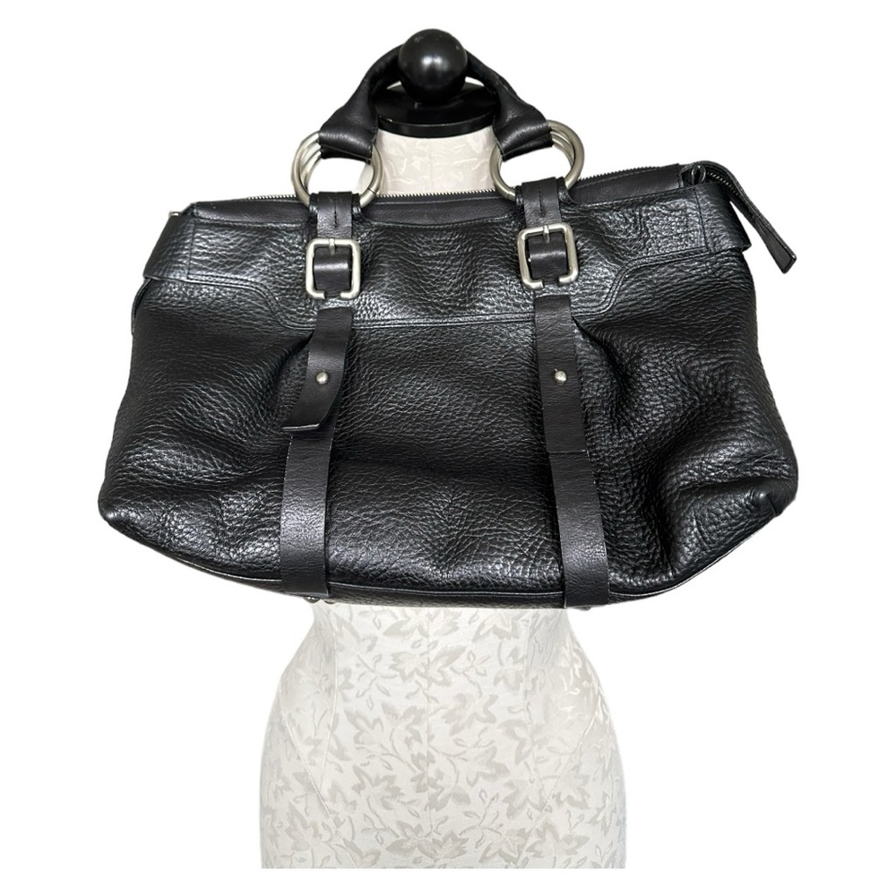 Kenneth Cole New York Satchel Black Pebbled Leather Bag Straps & Buckles - Picture 3 of 11